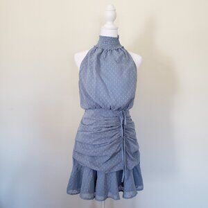 SOLD Lulus Mini Dress Women Size S Place and Time Dusty Blue Dotted Ruched